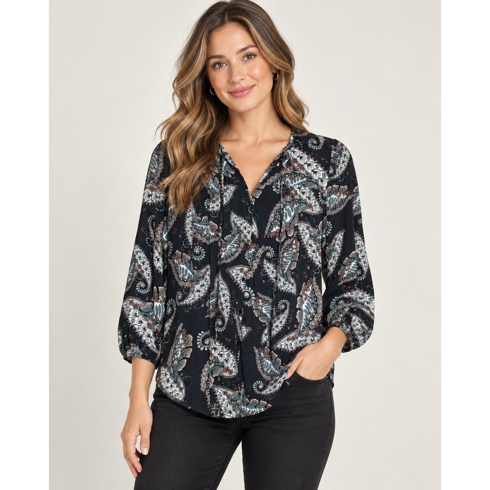 Paisley Sheer Blouse LOFT Small Petite Boho Romantic Cottagecore Flowy Top